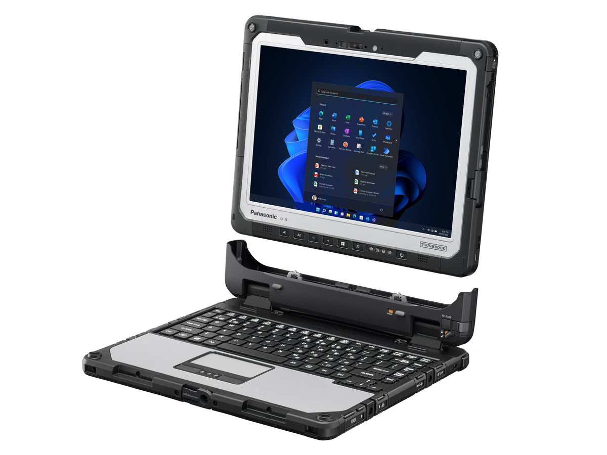 Panasonic TOUGHBOOK 33 mk4 fully rugged 12-inch 2-in-1 tablet with detachable Belgian (AZERTY) keyboard (CF-339Z01AB4) – tablet detaching from keyboard