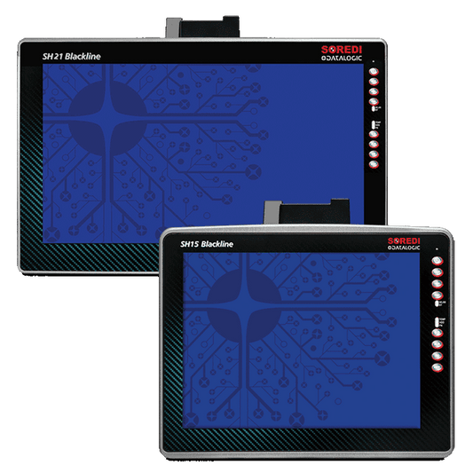 Datalogic SH21 Blackline 21-inch vehicle-mount computer, Intel quad-core, Windows Embedded Standard 7 (94S351233) – front view shown with the SH15 Blackline