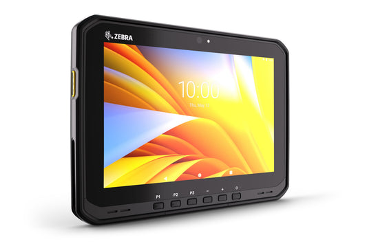 Zebra ET60 rugged tablet, Android (GMS), SE55 advanced range scanner, Wi-Fi only (ET60AW-0SQAGSK0A0-A6) – angled front view
