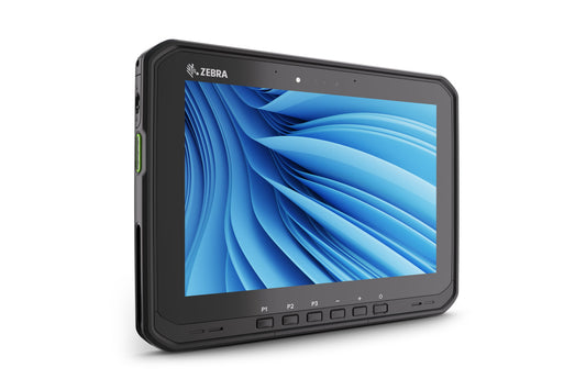Zebra ET60 rugged tablet, Windows 11 Pro, SE55 advanced range scanner, Wi-Fi only (ET60WW-0S5DPSK0A0-00) – angled front view