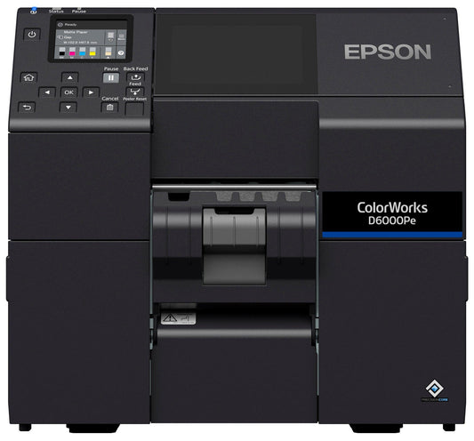 Epson ColorWorks D6000Pe colour label printer, 4-inch, peel-and-present, 1200 x 1200 dpi, inkjet (C31CL90202) – front view